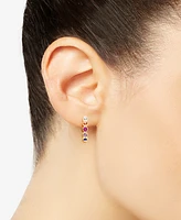 Lab Grown Ruby (1/3ct. t.w.) & Lab Grown Multi-Sapphire (1-1/10 ct. t.w.) Small Huggie Hoop Earrings in 14k Gold-Plated Sterling Silver, 0.75"