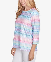 Alfred Dunner Women's Classic Geometric Crewneck Biadere Top