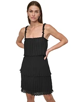 Dkny Women's Pleated Tiered Chiffon A-Line Sleeveless Dress