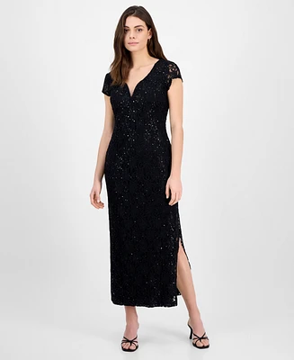 Connected Petite Sequined Lace Column Gown