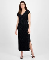 Connected Petite Sequined Lace Column Gown