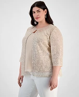 Alex Evenings Plus Embellished 3/4-Sleeve Jacket & Sleeveless Top Set