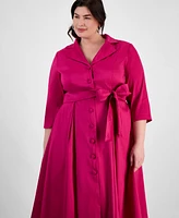 Alex Evenings Plus Notched Collar 3/4-Sleeve Shirtdress