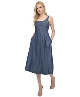 Dkny Petite Scoop-Neck Sleeveless Fit & Flare Denim Dress