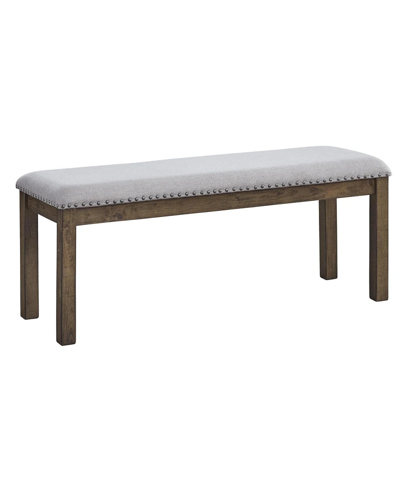 Slickblue Nailhead Trim Wooden Dining Bench with Fabric Upholstery for Elegant Dining Room Seating