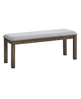 Slickblue Nailhead Trim Wooden Dining Bench with Fabric Upholstery for Elegant Dining Room Seating