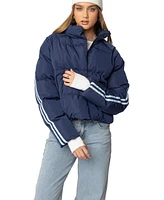 Edikted Womens Sherry Side Striped Puffer Jacket