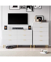 gaomon 6 Drawer Dresser for Bedroom, 56” Wide Wood Dresser Organizer with Metal Legs, Modern Chest of Drawers for Bedroom, Hallway