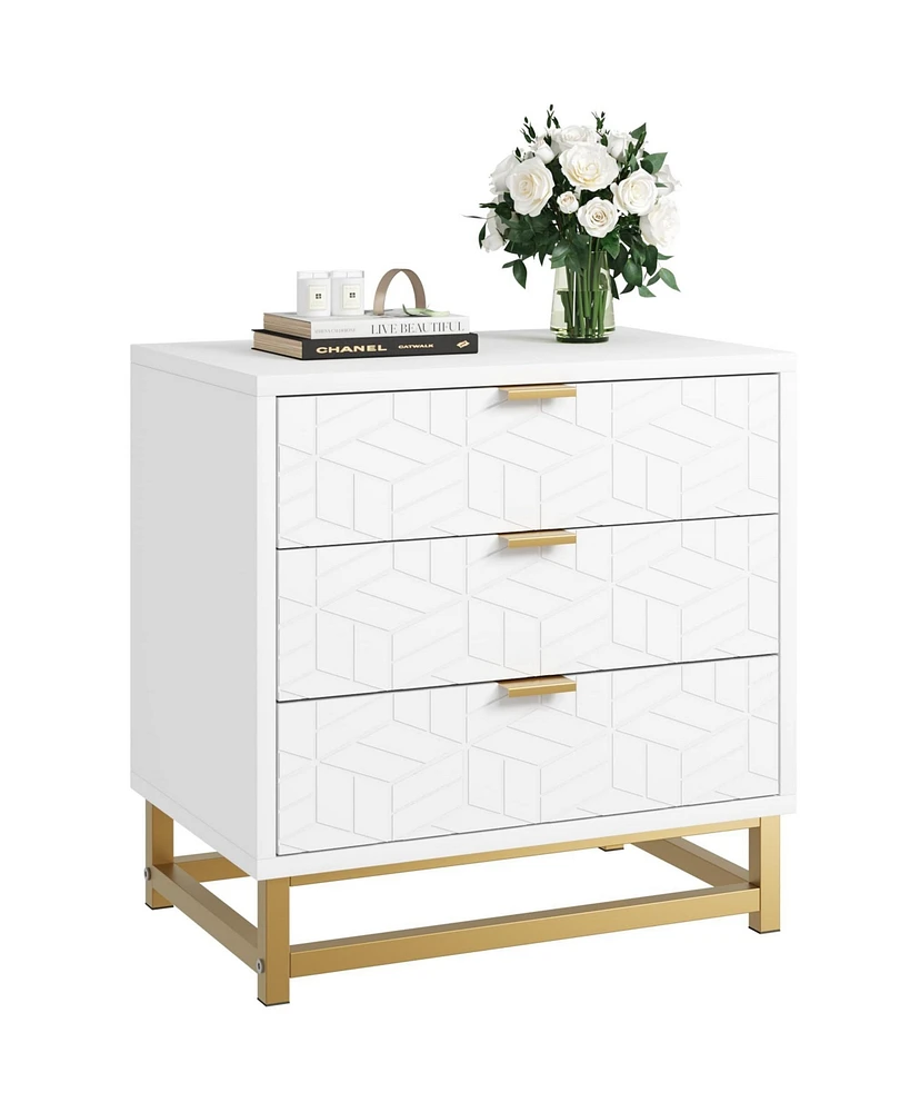 gaomon 3 Drawer Dresser, Large Dresser for Bedroom, Wood Dresser with 3 Large Drawers, Modern Dressers with Gold Metal Handles for Hallway