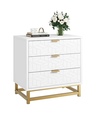 gaomon 3 Drawer Dresser, Large Dresser for Bedroom, Wood Dresser with 3 Large Drawers, Modern Dressers with Gold Metal Handles for Hallway