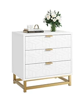 gaomon 3 Drawer Dresser, Large Dresser for Bedroom, Wood Dresser with 3 Large Drawers, Modern Dressers with Gold Metal Handles for Hallway
