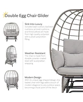 Double Outdoor Egg Chair with Legs - 2-Seat Glider Rocking Egg Chair with Cushions and Pillows - Gray