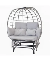 Double Outdoor Egg Chair with Legs - 2-Seat Glider Rocking Egg Chair with Cushions and Pillows - Gray