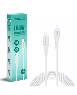 Philco Usb C to C Cable, Silicone, 4Ft, 100W Fast Charging, High-Speed Data Transfer, Compatible with Usb-c Devices, Durable and Tangle-Free