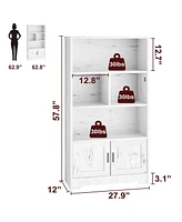 gaomon White Bookcase with Doors Modern Bookshelf with Led Lights