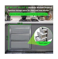 gaomon Outdoor Kitchen Drawer, 3-Layers Stainless Steel 16"x21"x23" Enclosed Built-in Flush Mount Outdoor Kitchen Access Drawer, Bbq Island for Outdoo