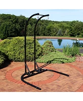 Deluxe Steel U-Shape Hanging Egg Chair Loveseat Stand -Indoor/Outdoor - Powder-Coated Black Finish - 76 Inches Tall