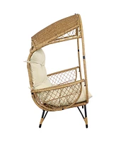 Sunnydaze Decor Shaded Comfort Wicker Outdoor Egg Chair - Polyester Cushion and Steel Frame- 250-Pound Weight Capacity