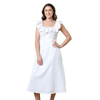 Hope & Henry Women's Linen Ruffle Collar Midi Dress