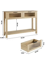 gaomon Entryway Table, Wood Console Table with 2 Glass Drawers