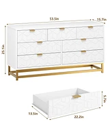 gaomon Dresser for Bedroom, 53.5” Dresser Organizer, 7 Drawer Dresser with Golden Metal Handle and Legs, Modern Chest of Drawers