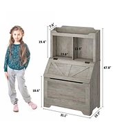 gaomon Spacious 3-Tier Wooden Kids Bookcase and Toy Storage Organizer with Flip-Top Lid