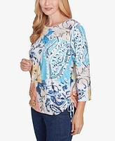 Alfred Dunner Petite Classics Floral Patch Drawstring Top