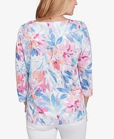 Alfred Dunner Petite Classics Floral Spray Crewneck Top