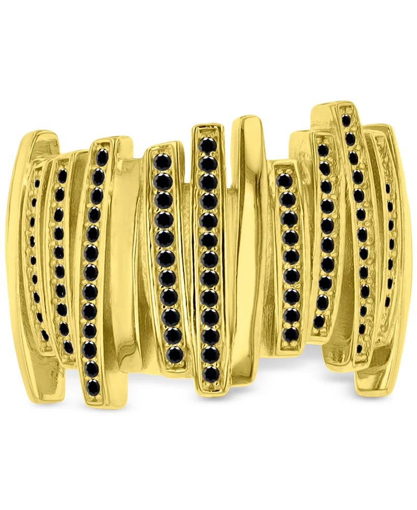 Macy's Black Cubic Zirconia Multi Row Ring 14k Gold Over Sterling Silver