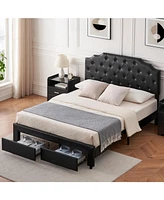 gaomon Queen Size Bed Frame Queen Bed Frame with Headboard with 2 Storage Drawers