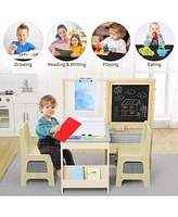 gaomon Wooden Easel for Kids, Kids Art Table and 2 Chairs,Art Center with Double-Sided Blackboard & Whiteboard