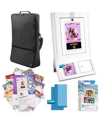 Hp Sprocket Photobooth 3x4" Photo Printer, Bundle w/Zink Paper, Case, Screen Protector & More