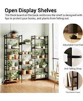 gaomon Bookshelf 5 Tiers with 4 Hooks, Triple 5 Tier Bookshelf,Bookcase Large Industrial Bookcase