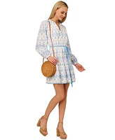 Adrianna by Papell Women's Cotton Eyelet Long-Sleeve Mini Dress