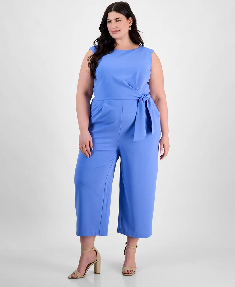 Tahari Plus Sleeveless Cropped Wide-Leg Jumpsuit