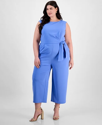 Tahari Plus Sleeveless Cropped Wide-Leg Jumpsuit