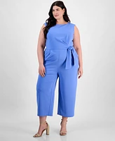 Tahari Plus Sleeveless Cropped Wide-Leg Jumpsuit