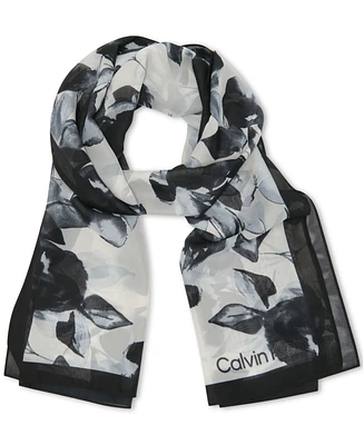 Calvin Klein Solid-Border Floral Chiffon Scarf