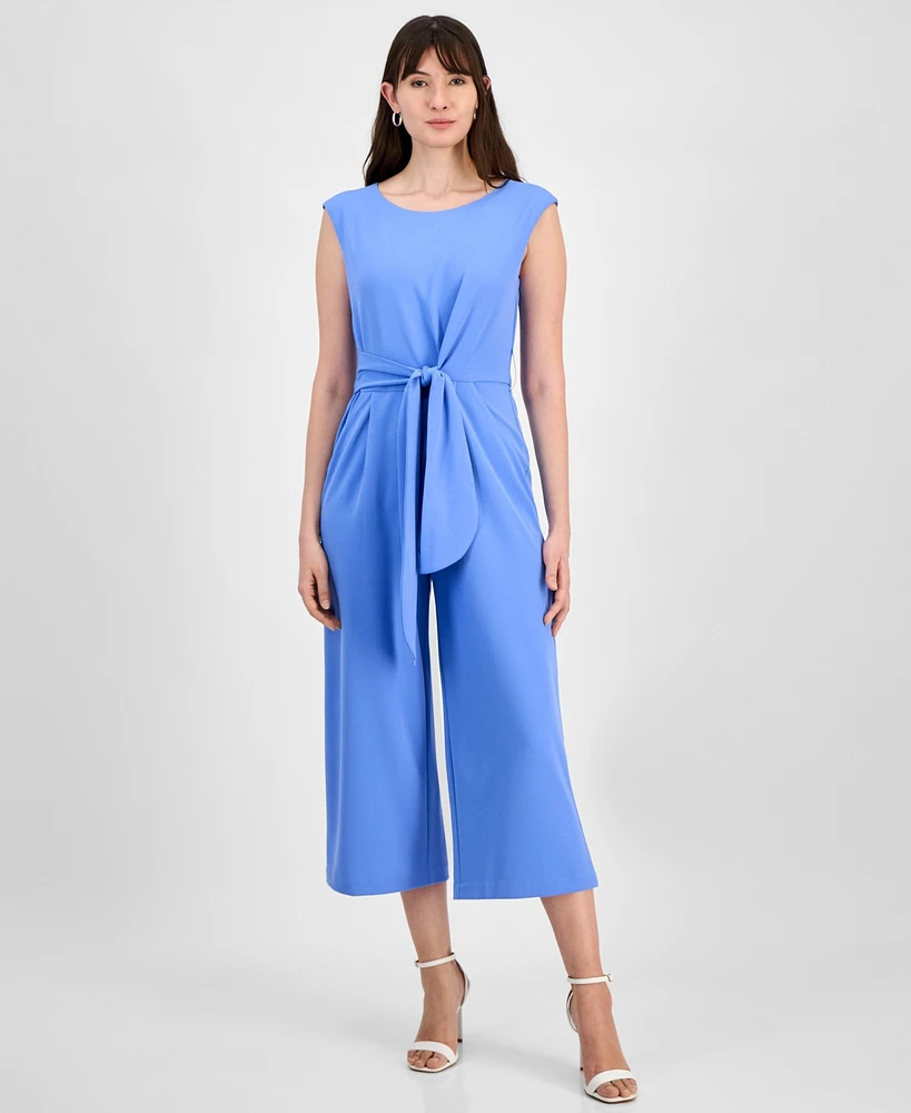 Tahari Women's Tie-Waist Cropped Wide-Leg Jumpsuit