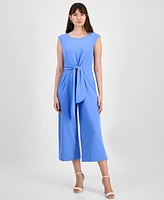 Tahari Women's Tie-Waist Cropped Wide-Leg Jumpsuit