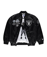 Starter Men's Black Las Vegas Raiders Exclusive Satin Full-Snap Varsity Jacket