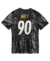 Outerstuff Big Girls T.j. Watt Black Pittsburgh Steelers Sequin V-Neck Fashion Jersey