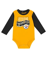 Outerstuff Baby Boys and Girls Black Pittsburgh Steelers Double Up Long Sleeve Bodysuit and Pants Set