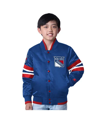 Starter Big Boys and Girls Blue/Red New York Rangers Scout 1 Full-Snap Varsity Jacket