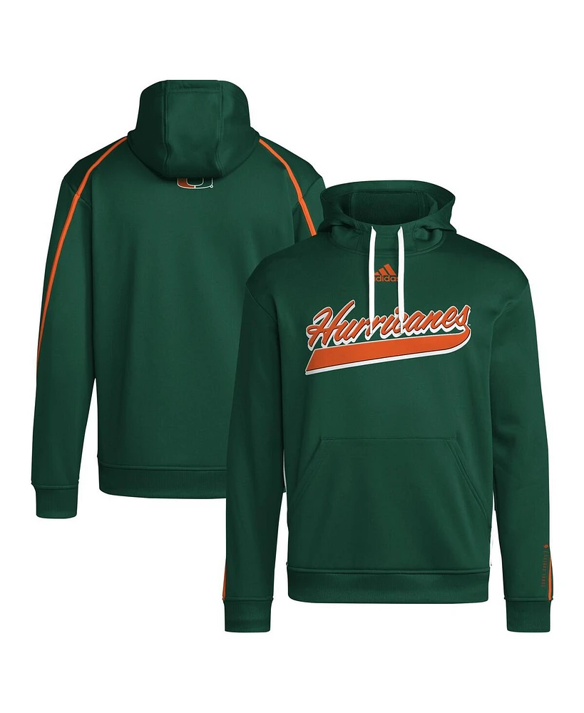 Adidas Men's Green Miami Hurricanes 2024 Sideline Travel Pullover Hoodie