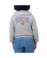 Wear by Erin Andrews Women's Heather Gray Minnesota Vikings Speckled Fleece Cropped Full-Zip Hoodie