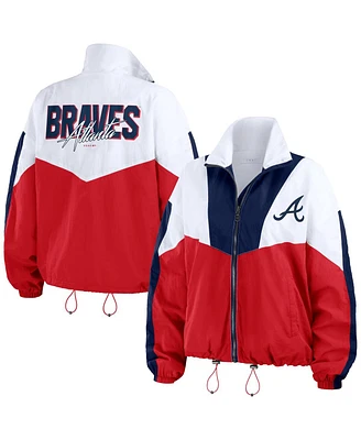 Wear by Erin Andrews Women's White/Red Atlanta Braves Color Block Full-Zip Windbreaker Jacket