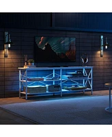 Wlive Tv Stand for 65 70 inch with Led Lights Gaming Entertainment Center Storage Industrial Console Living Room Long 63" Cabine