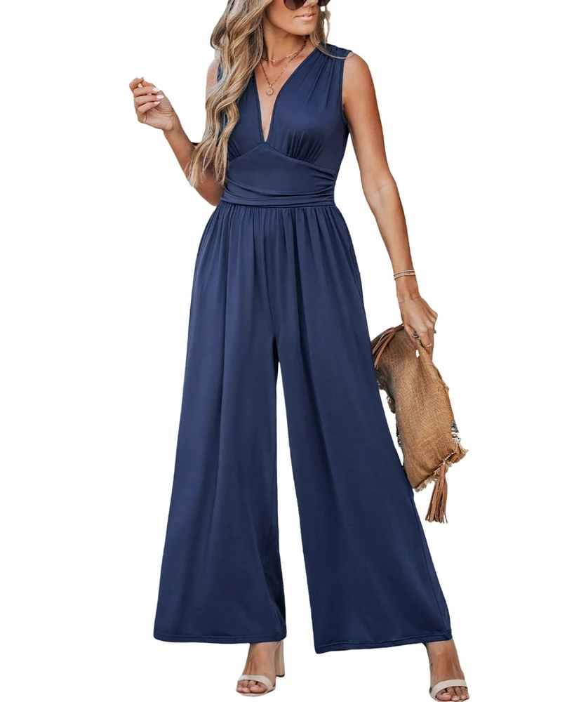 Cupshe Women's Plunging Sleeveless Wide Leg Jumpsuit