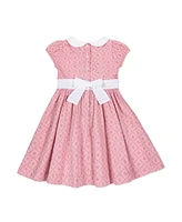 Hope & Henry Baby Girls Organic Short Sleeve Sateen Dress with Peter Pan Collar